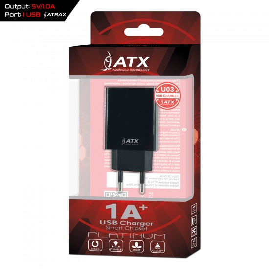 Laadija ATX 1A USB U03 black