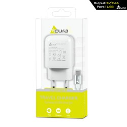 Зарядка SET ACURA 2,4A ŁAD.USB+Кабель TYP C white