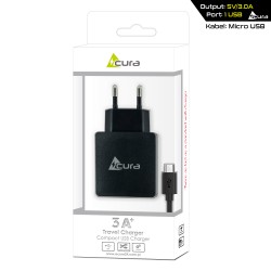 Зарядка SET ACURA 3A ŁAD.USB+Кабель MICRO black